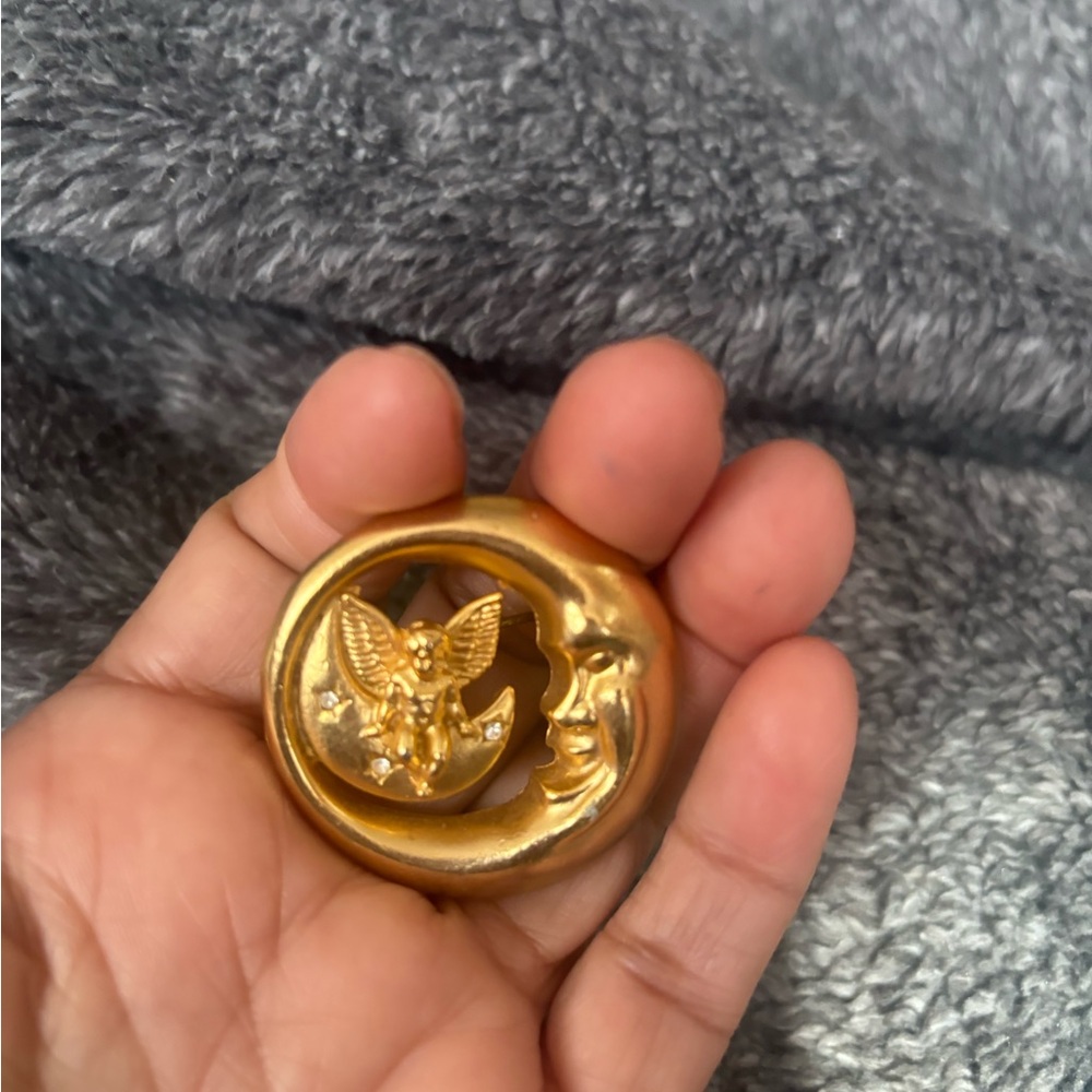 Gold Moon and Owl Brooch